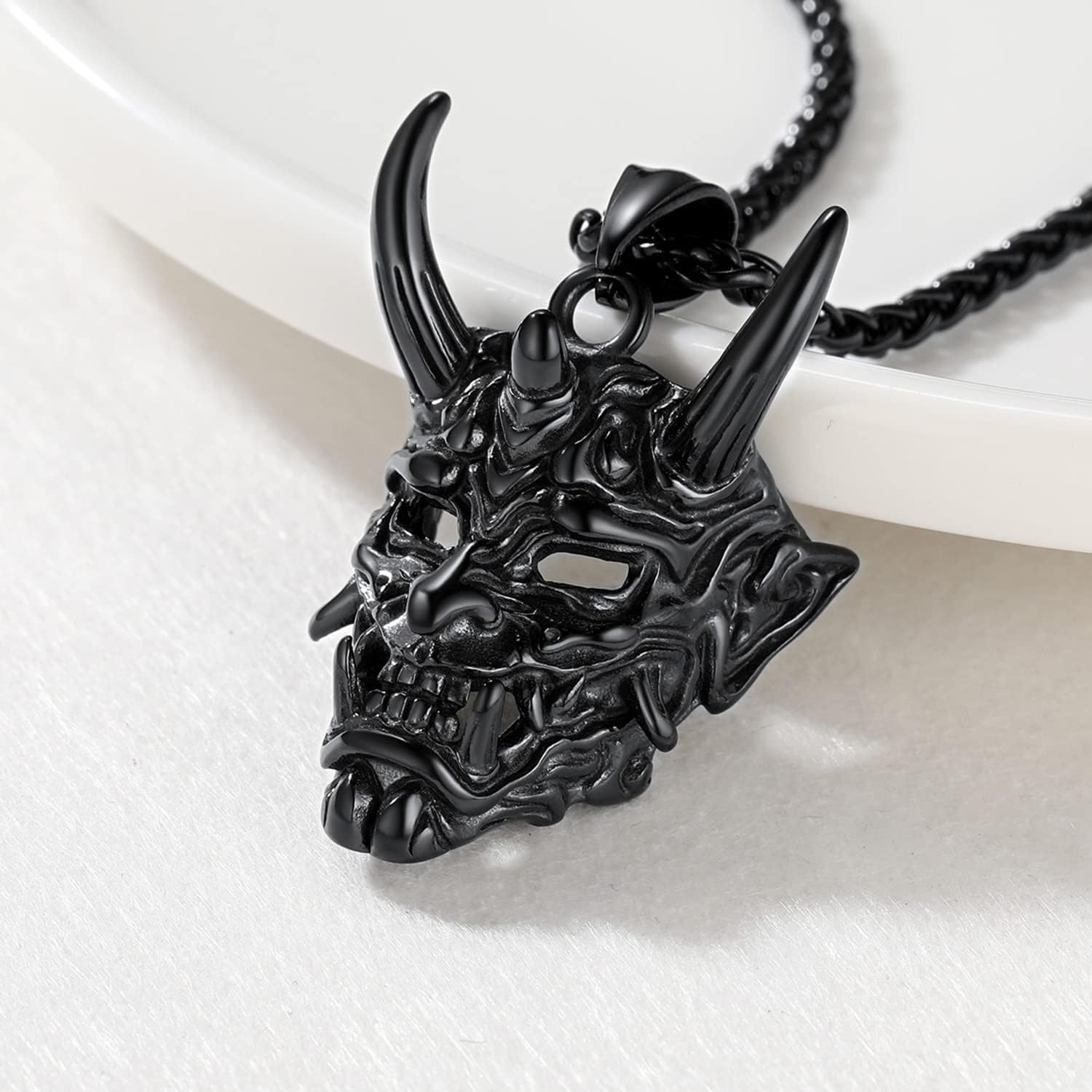 U7 Men Pendant Necklaces, Stainless Steel Necklace for Men, Cool Guitar Pick Skull/Alligator Dinosaur Skeleton Tyrannosaurus Rex/Gothic Skull/Octopus/Evil Demon Hannya Mask Pendant with Chain - Image 2
