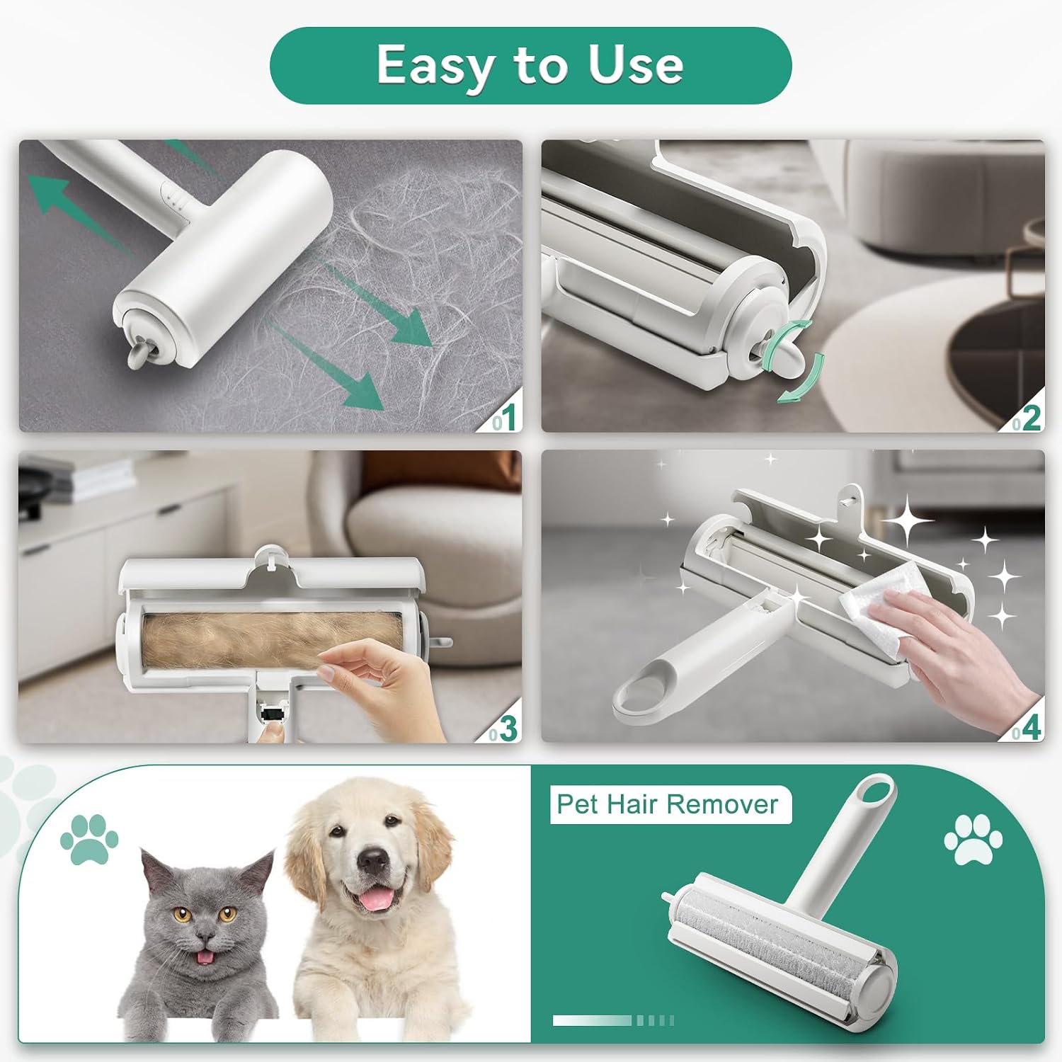 Pet Hair Remover,DAINTIER Reusable Lint Roller,Cat and Dog Hair Removal Tool,2024 Upgraded Animal Lint Remover for Furniture, Carpet, Couch,Car Seat,Clothing | Cat and Dog Hair Removal Tool,2024 Upgraded Animal Lint Remover for Furniture