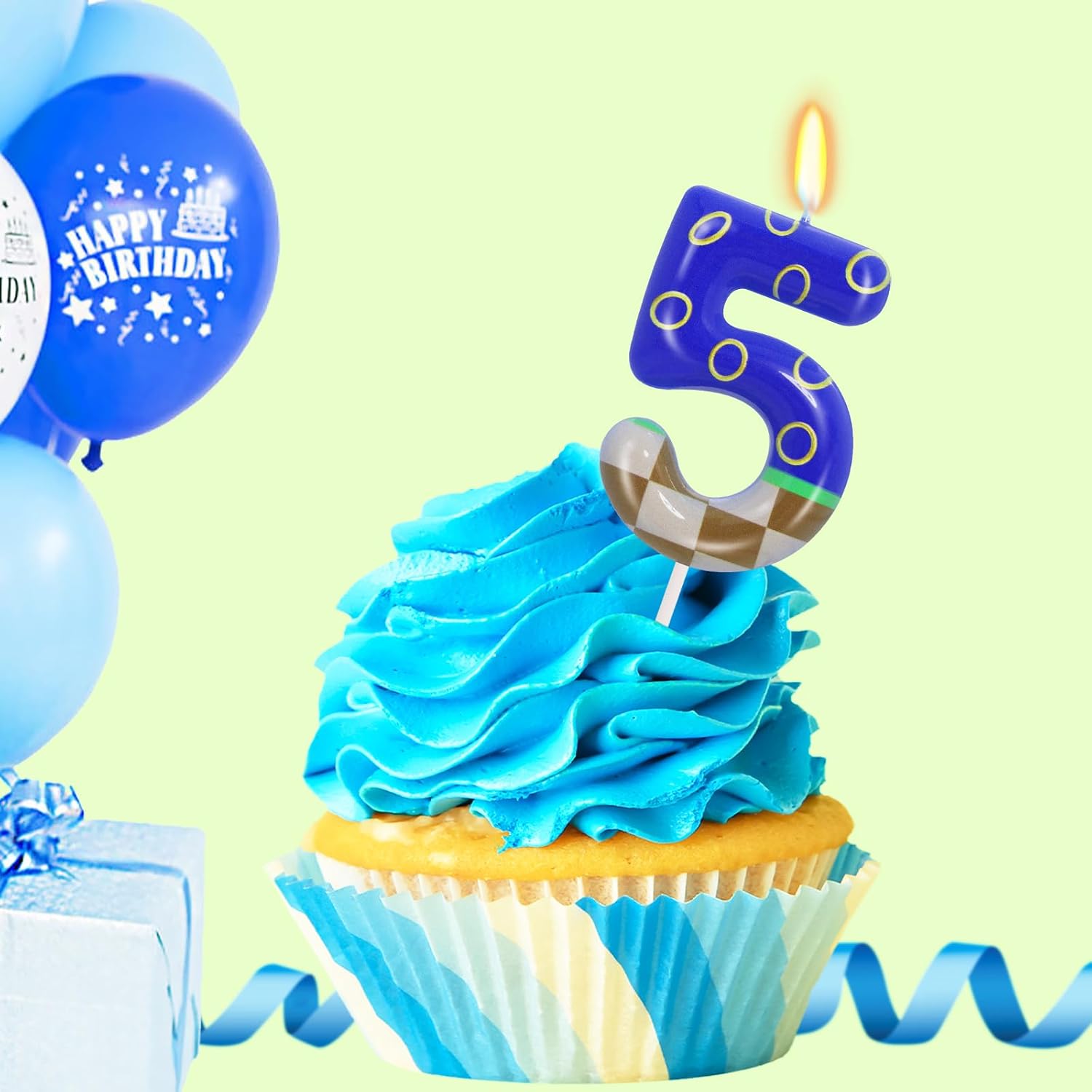 Golden Rings Blue Number 5 Candle, Hedgehog Birthday Decorations