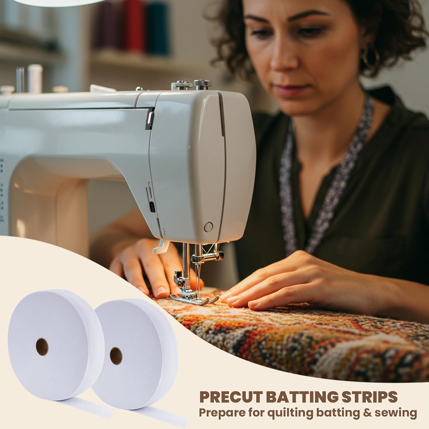 Jelly Roll Batting Strips 2 1/4inch x 150yd (2 Pack) - Cotton Blend Quilting Fabric for Sewing, Crafting & DIY Projects, Pre-Cut Wadding Rolls (White-1/4in 150Yd)