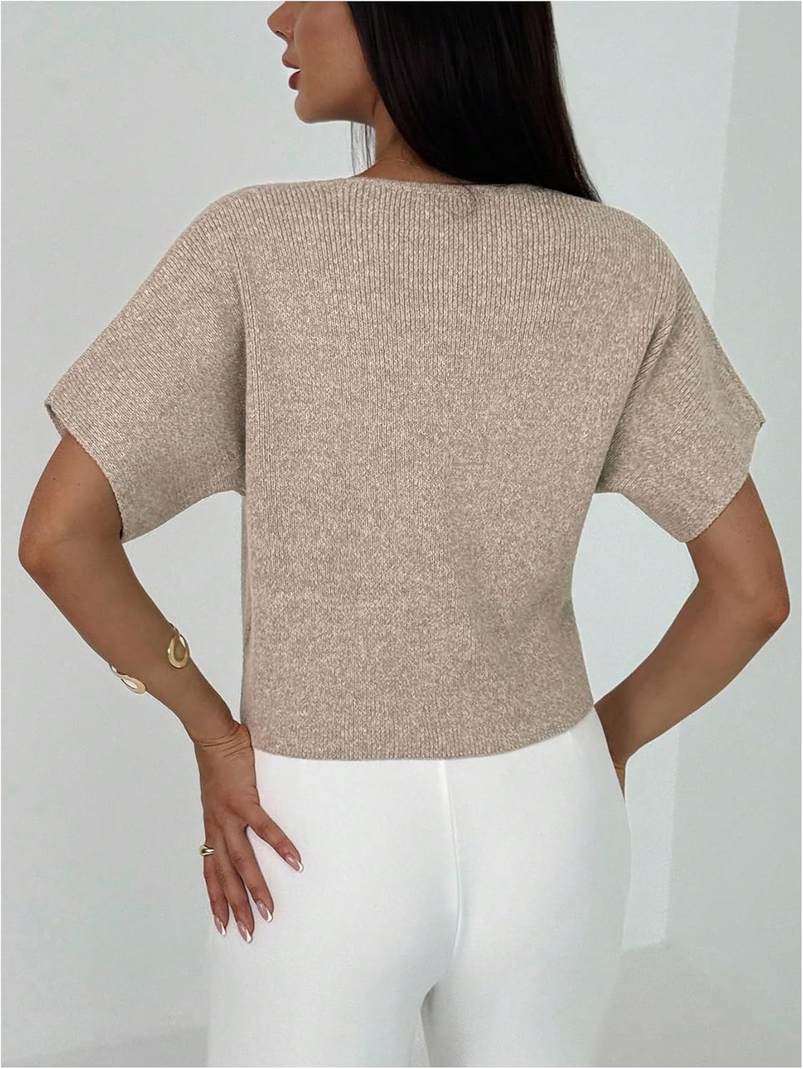 SOLY HUX Women's Short Sleeve Office Spring Winter Cardigan Sweater Button Down V Neck Slim Fit Elegant Knit Tops - Image 3