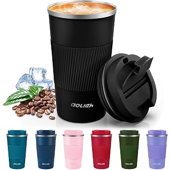 Thermal Mug Coffee Mug with Leak-Proof Lid Insulated Mug Stainless Steel Travel Mug Coffee Mug to Go for Hot and Cold Water Coffee Tea 510 ml Black
