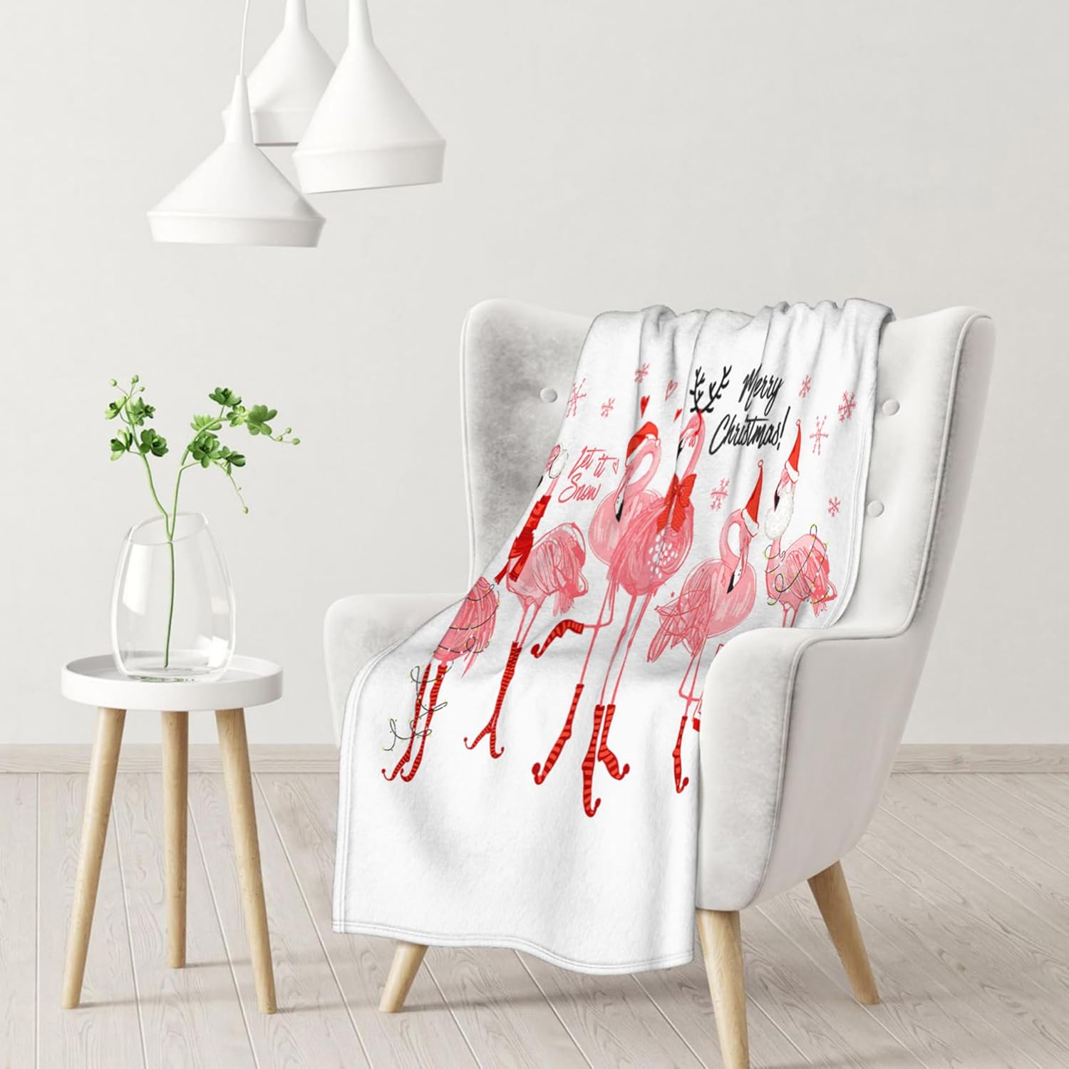 Throw Blanket 60x80 Inch,Watercolor Christmas Flamingo Watercolor Cozy Soft Lightweight Fuzzy Flannel Blanket Suitable for Couch Bed Sofa Living Room in All Seasons