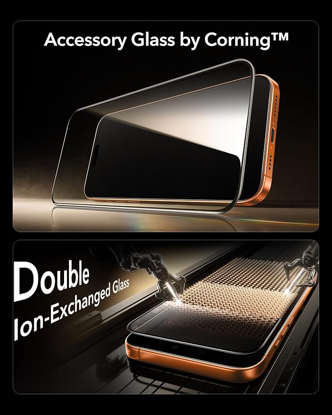ESR Accessory Glass by Corning™ 3 Pack 9H+ Glass for iPhone 17 Pro Screen Protector, Military Grade Shatterproof & Durable with UltraFit Tray