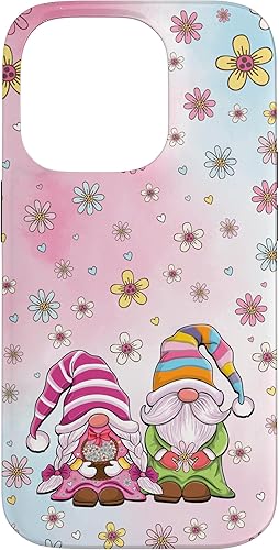 Funda para iPhone 14 Pro Hello Spring con diseño de gnomos florales de margaritas y flores de Pascua