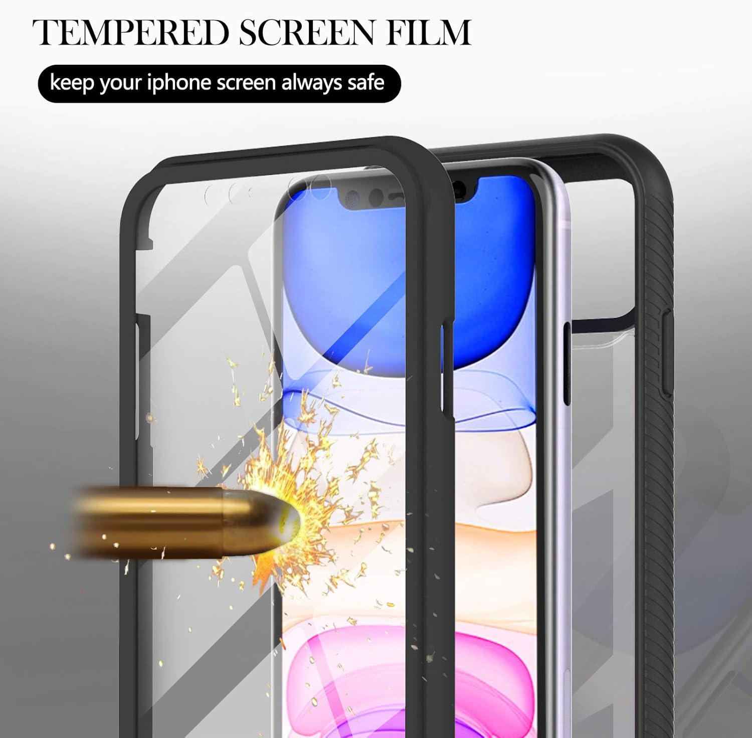 Knoowcase for iPhone 11 Case Built-in Screen Protector iPhone 11 Phone Case Shockproof Full Body Protection Rubber Bumper Stylish Clear Rugged Back Shell Case, Black 4