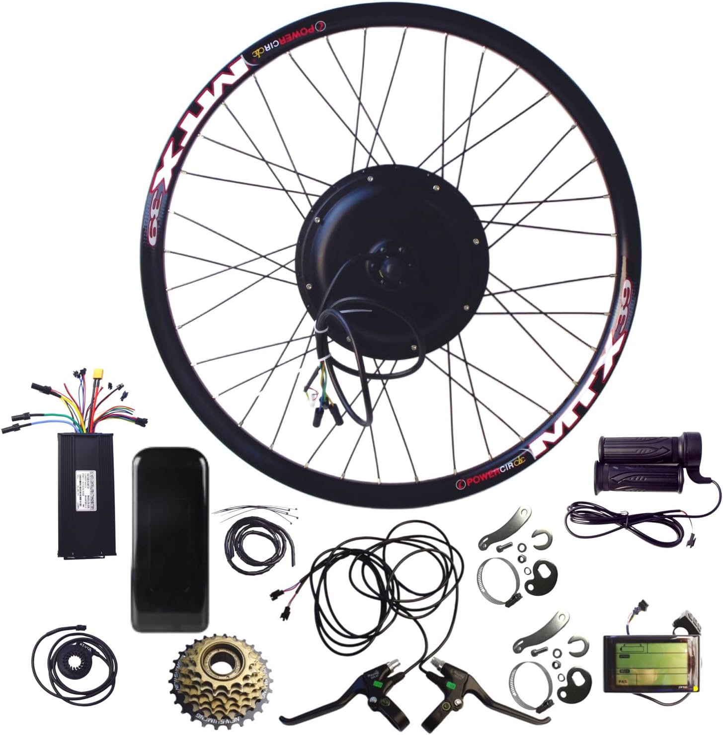 E-bike Conversion Kits, E-bike Rear Hub Kits 2000W48V Motor with 27.5''Wheel, SW900 Display, 45A Controller, PAS, Brake, 20X Half Twist Throttle, Controller Box, XT60XT90 Connector