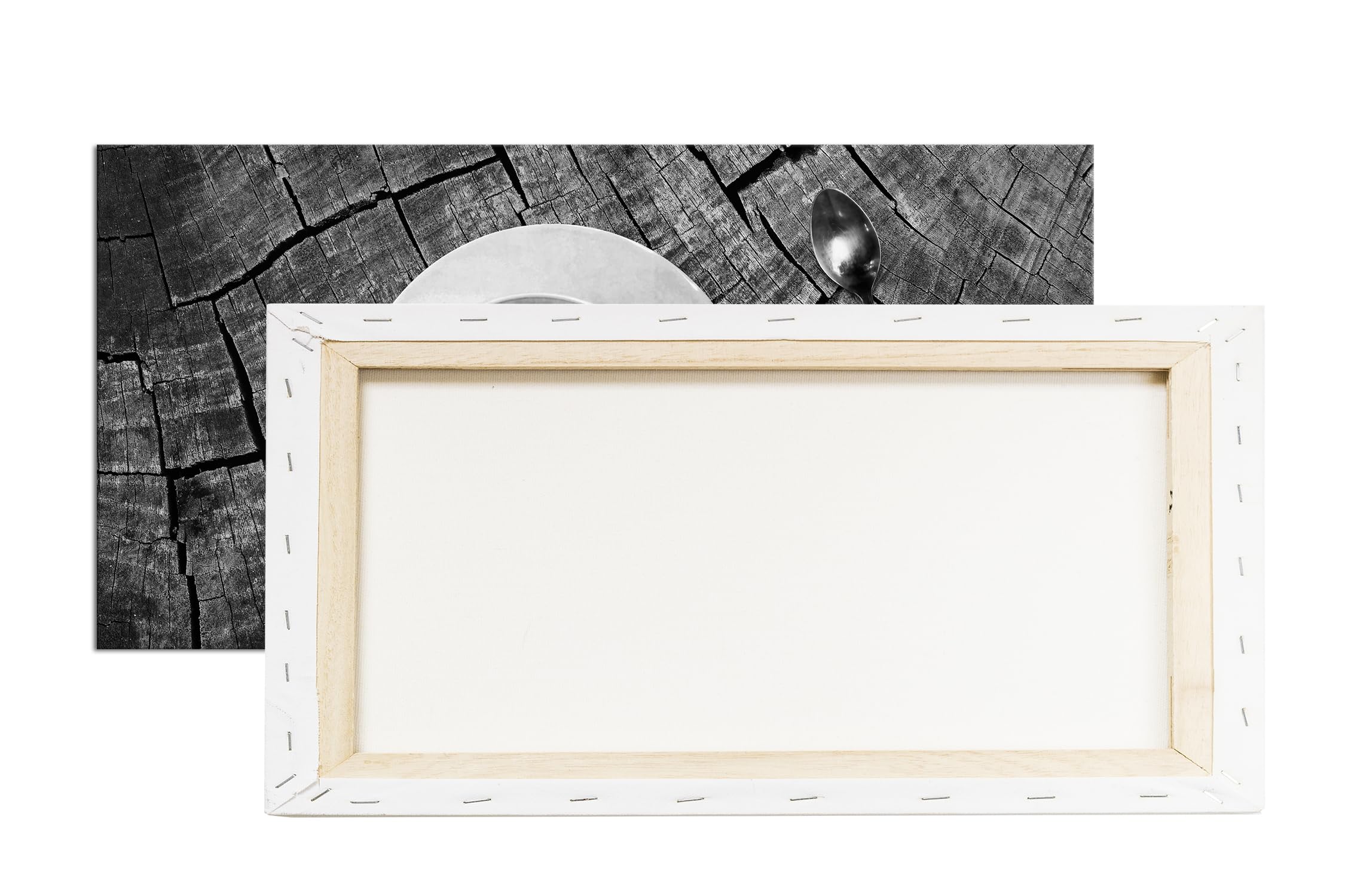 Magnífico café de la mañana panorámico 100 x 50 cm, efecto: negro/blanco como lienzo, diseño listo enmarcado en marco de madera auténtica, impresión digital de alta calidad con marco