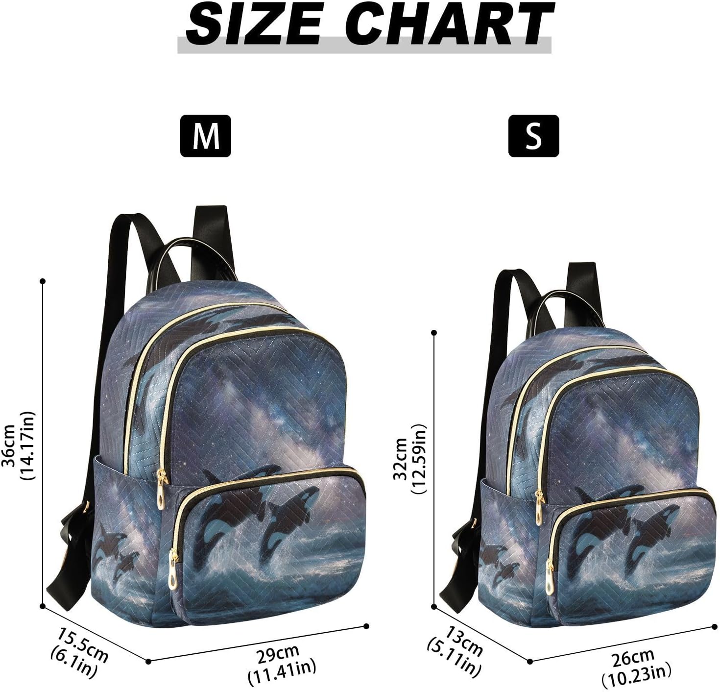 ALAZA Mini Backpack for Women Two Orcas Starlist Sky Travel Backpack Purse for Ladies Handbag Shoulder Bag Casual Daypack, M