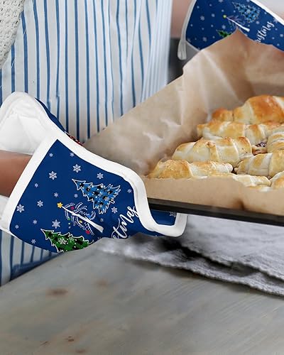 Miniatura 20 de Juego de 2 agarraderas de tela de toalla antideslizantes y con aislamiento térmico con bolsillo, guantes gruesos para horno, posavasos para hornear