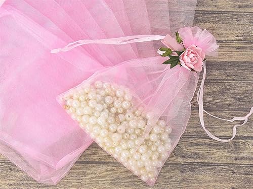 Miniatura 9 de Jwsqmc Bolsas de regalo de organza de 5 x 7 pulgadas con cordón para joyas, dulces, juego de 50 sobres amarillos, bolsas de almacenamiento de malla