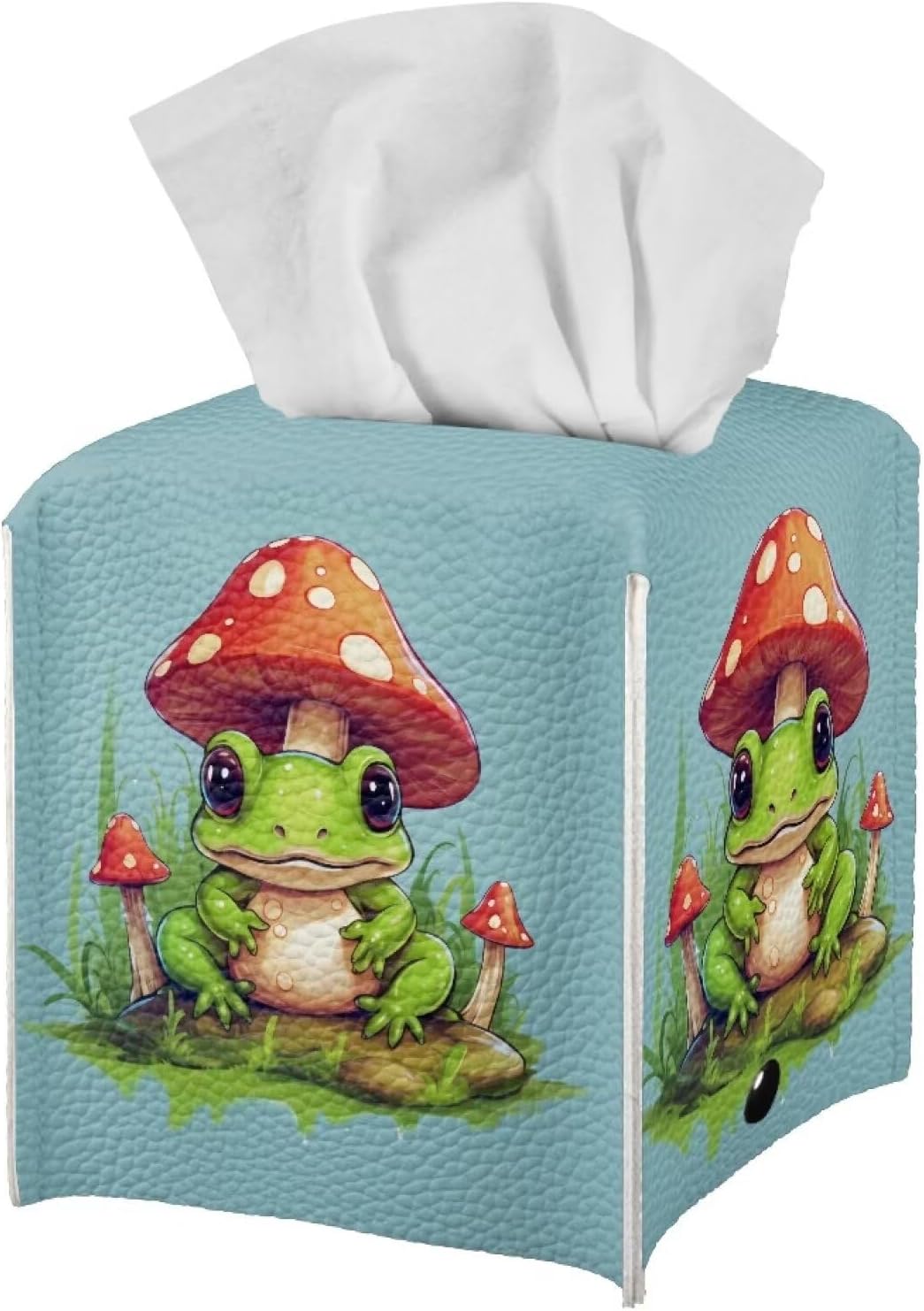 Tissue Box Cover Square,Mushroom Frog Modern Tissue Box Holder Organaizer for House Office Bathroom Home Decorations,PU Leather Tissue Holder for Desks,Kitchen,Bedroom Dressers…