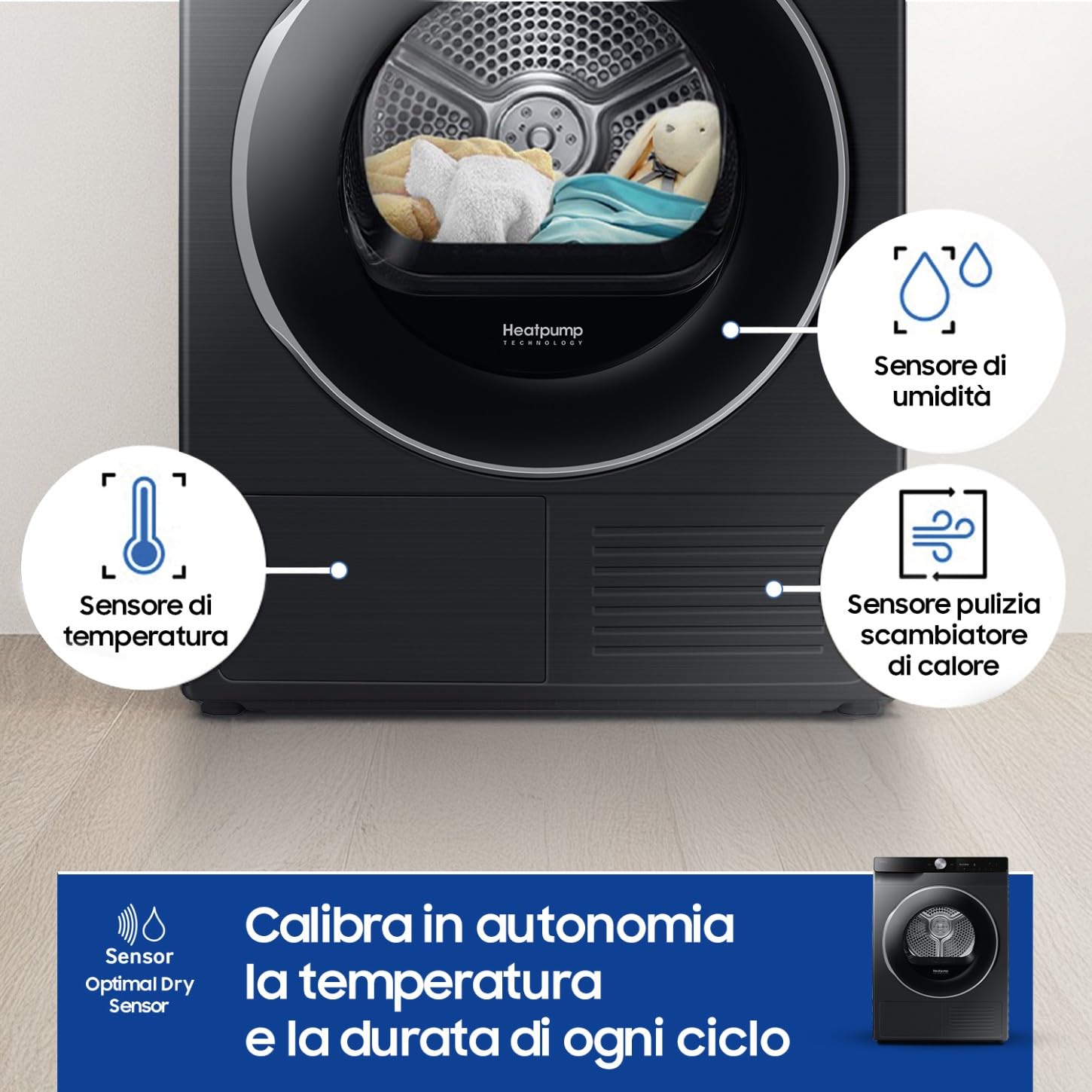 Samsung Asciugatrice Ai Control F-DT90DG68LB3M, 9 kg, Pompa di Calore, Wifi, QuickDrive, AI Dry, Sensore Optimal Dry, Display AI Control, 3 Mesi Garanzia Extra, Carica Frontale, 60L x 85H x 60P cm