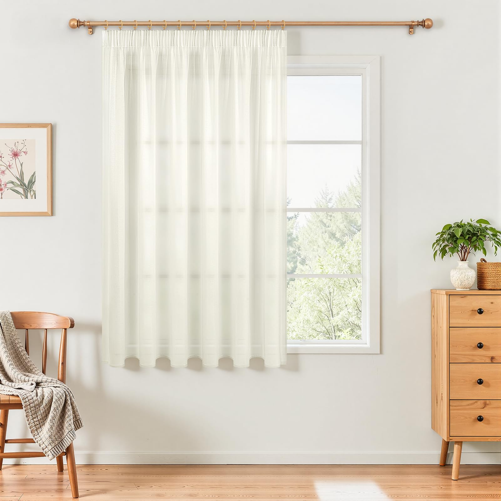 MRTREES Curtains with Ruffle Tape Cream Stores Set of 1 160 cm Long 200 cm Wide Curtains Cream Short Transparent Modern for Living Room Window Curtain Bedroom Elegant