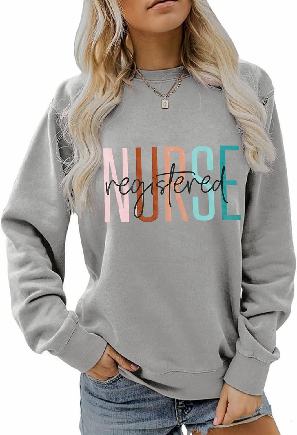 COLORFUL BLING Nurse Sweatshirt Women Registered Nurse Life Sweatshirt Nursing Student Pullover Crewneck Tops