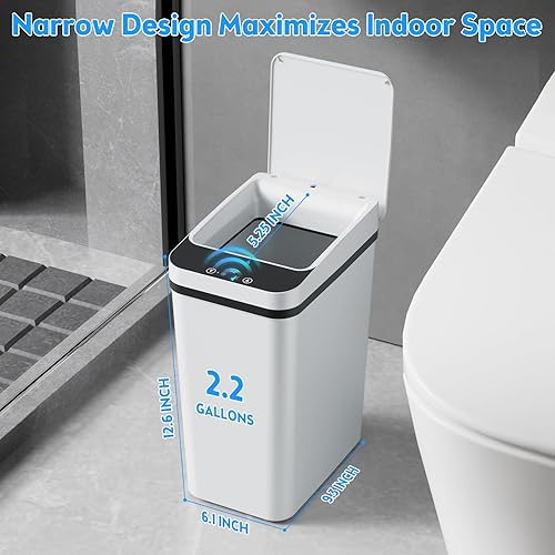 Miniatura 3 de Paquete de 2 cubos de basura automáticos sin contacto de 2.2 galones, pequeño sensor de movimiento, cubo de basura inteligente delgado e impermeable