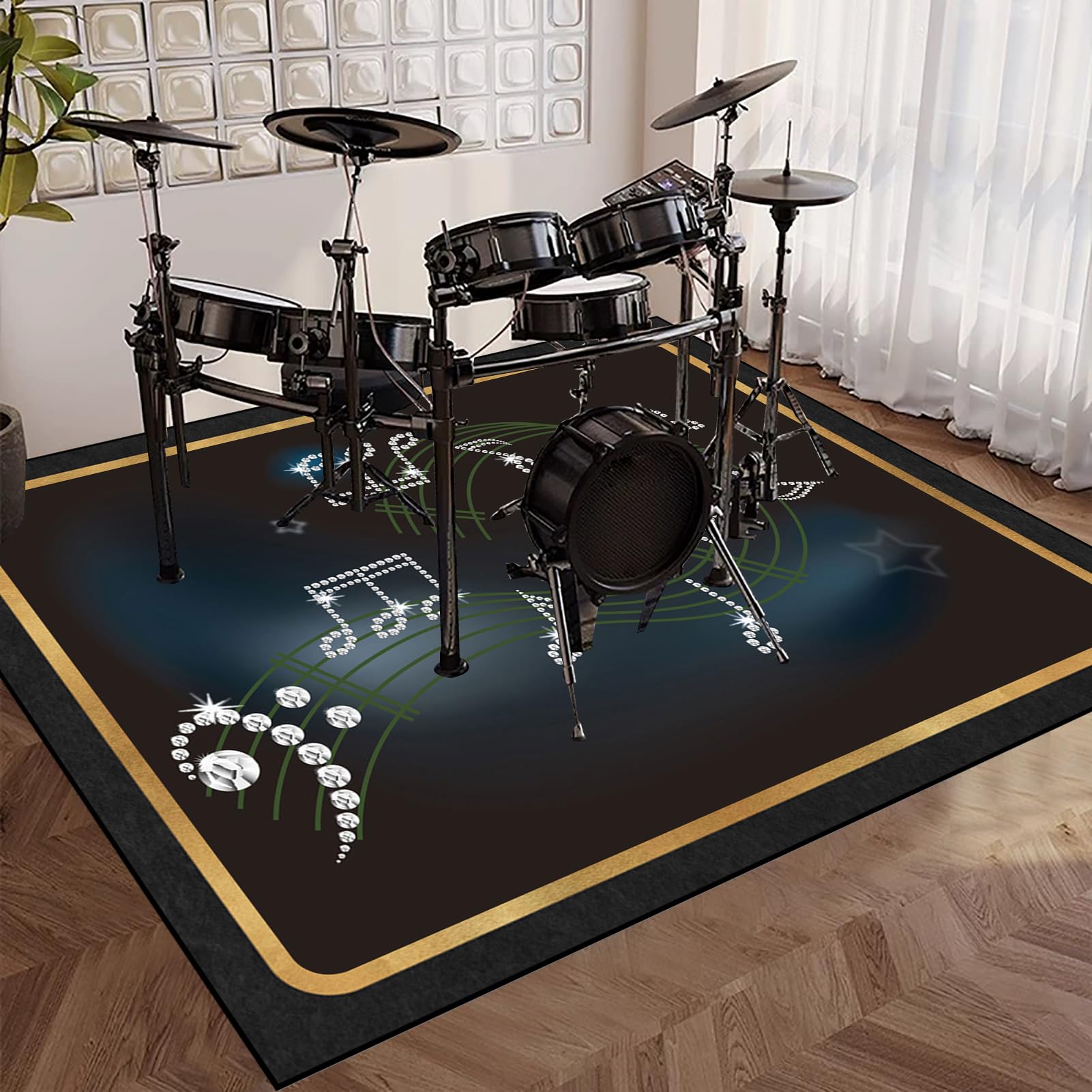 Tappeto per Batteria Tappeto a Tamburo Professionale Tappetino Insonorizzato per Batterie elettroniche Rullante Acustica Snare Drum Grancassa Strumenti Musicali Coperta Antiscivolo 120 x 100 cm