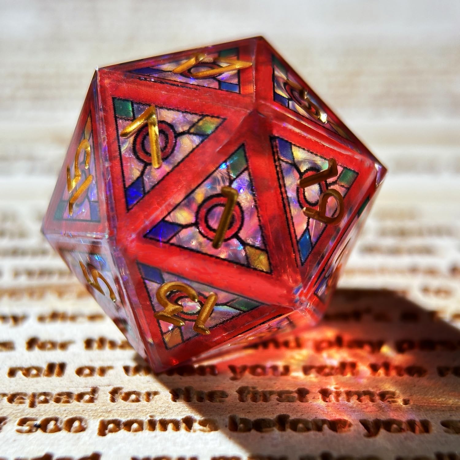 HAOMEJA Double Layered Resin Dice Set 7pcs/ Stained Glass Effect & Gold Numbers/Sharp Edged Polyhedral Dice/Apply to D&D/DND/Role Playing Game/RPG/Party Gift (Red Sky)