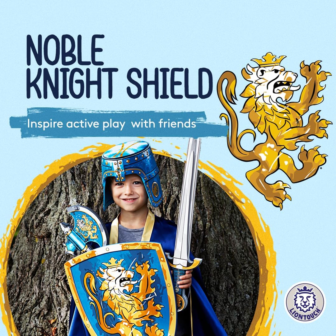 Liontouch - Noble Knight Foam Shield for Kids, Blue/Large - Age 3-8 | 17.7 x 13.8 in | Medieval Pretend Play Toy with Golden Lion Theme | Safe Battle Accessory for Dress Up & Costumes for Boys