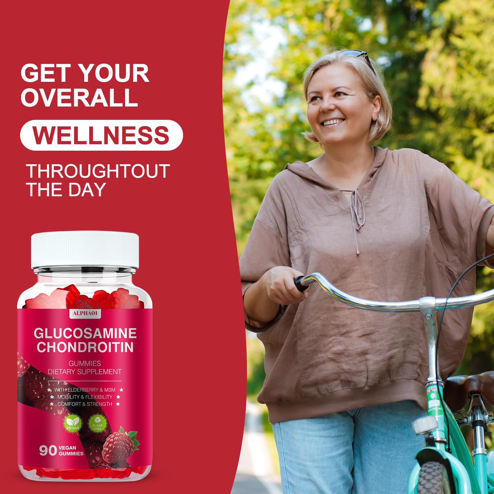 Glucosamine Chondroitin Gummies - 3000MG Extra Strength Joint Support Supplement with MSM & Elderberry, Flexibility, Antioxidant Immune Support Gummy for Adults, Men & Women - 90 Raspberry Gummies — Amazon image 7