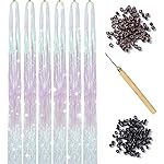 White Pink Hair Tinsel Kit with Tool 6pcs 1200 Strands Glitter Tinsel Hair Extensions Heat Resistant Sparkling Shiny Fairy Hair Accessories for Women Girls Kids 47Inch