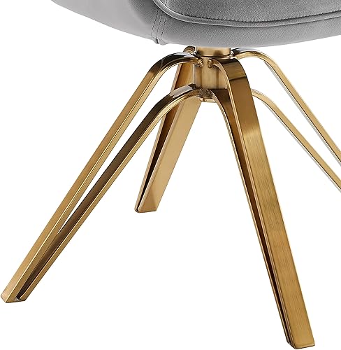 Miniatura 3 de Art Leon Silla giratoria moderna de mediados de siglo, silla de escritorio sin ruedas, silla tapizada de tela de terciopelo con patas doradas, gris