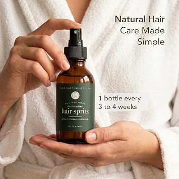 Rowe Casa Organics Natural Restorative Hair Spritz with Witch Hazel & Therapeutic Essential Oils, Hand-Crafted Hair Volumizer, Thickener, Growth Booster, 8 Fl. Oz.