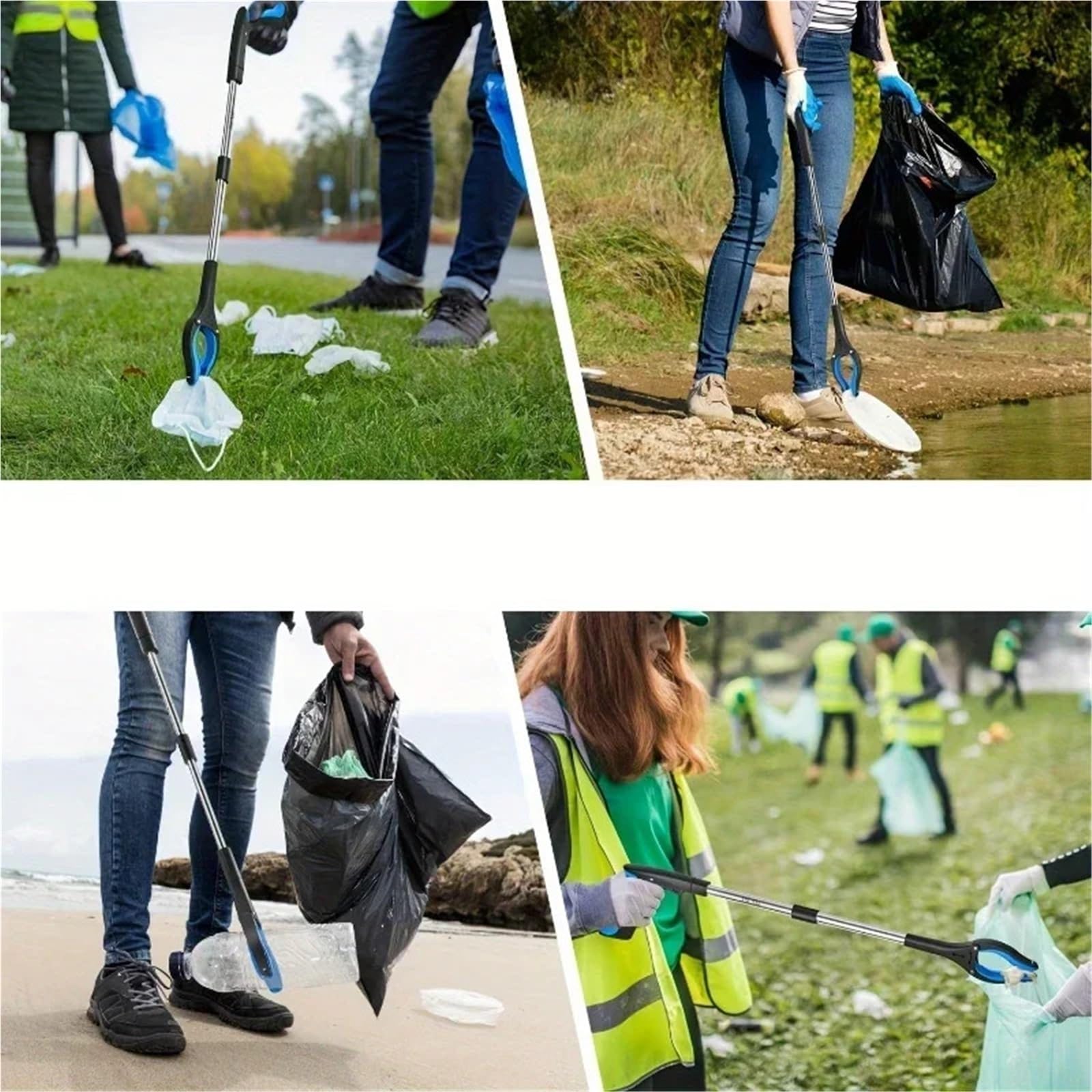 Herramientas manuales extensoras de pinza plegable, recogedores basura, herramientas recogida, 2 uds Para RecoleccióN(Blue)