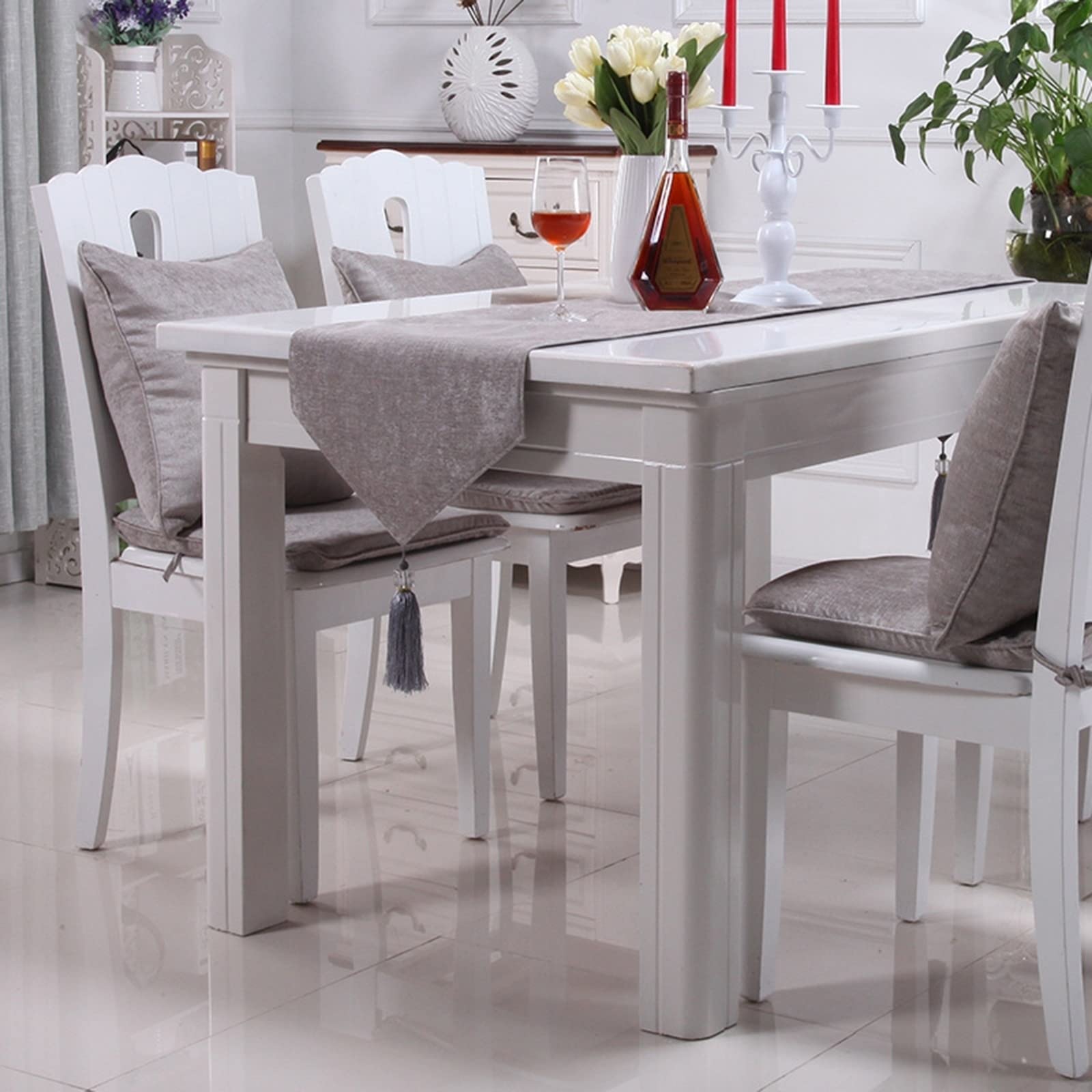 AMDXD Tischläufer Wohnzimmer, Einfarbig Größe 35x200 cm Baumwolle Polyester Tischläufer Handgemachte, Tafeltuch für Hochzeit Rustikales Zuhause Bauernhaus Modern Tabletop Dekor, Silber Grau