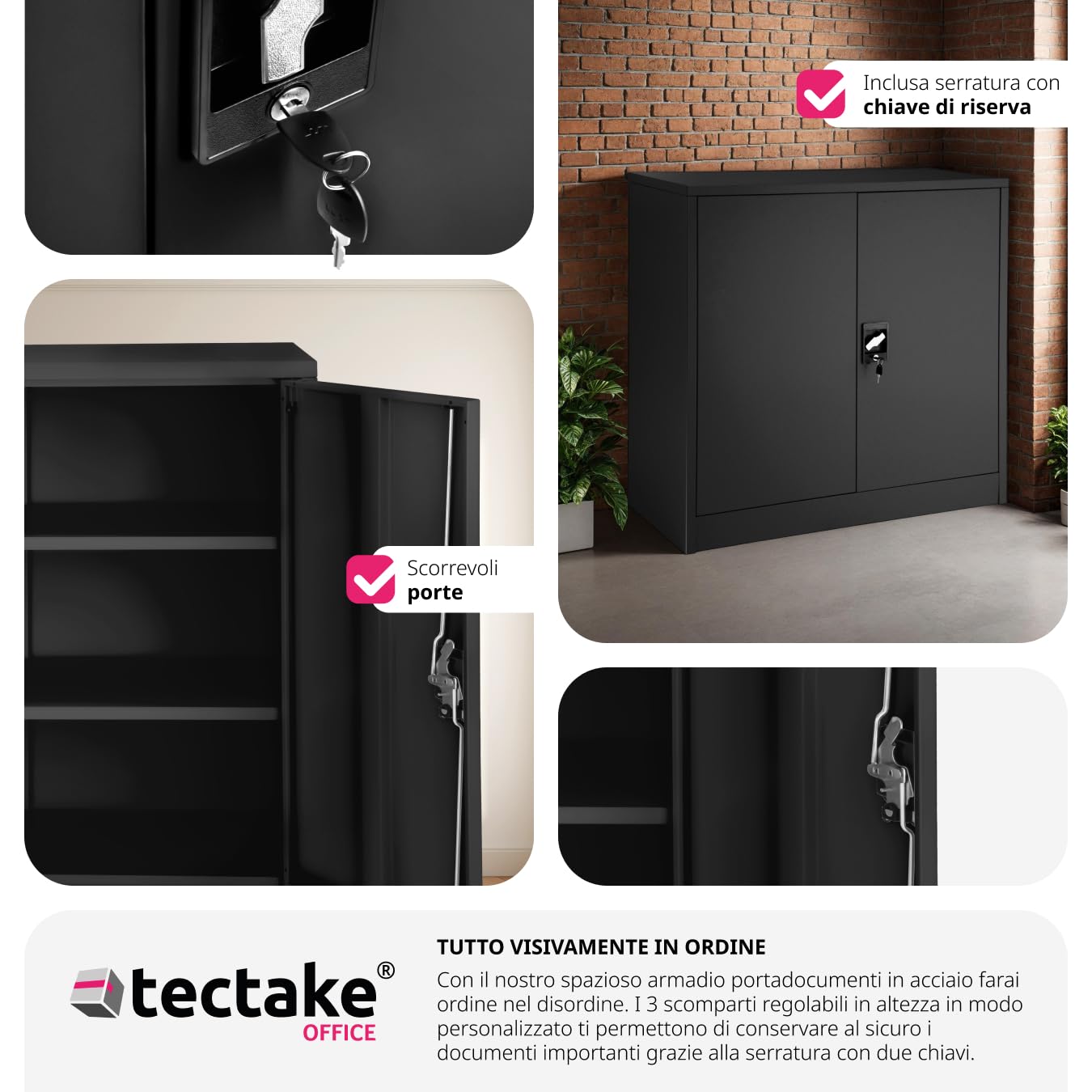 tectake 800598 - Armadietto Portadocumenti, ripiani regolabili in altezza, facile da montare, diversi modelli (90 x 40 x 90 cm, n.402941)