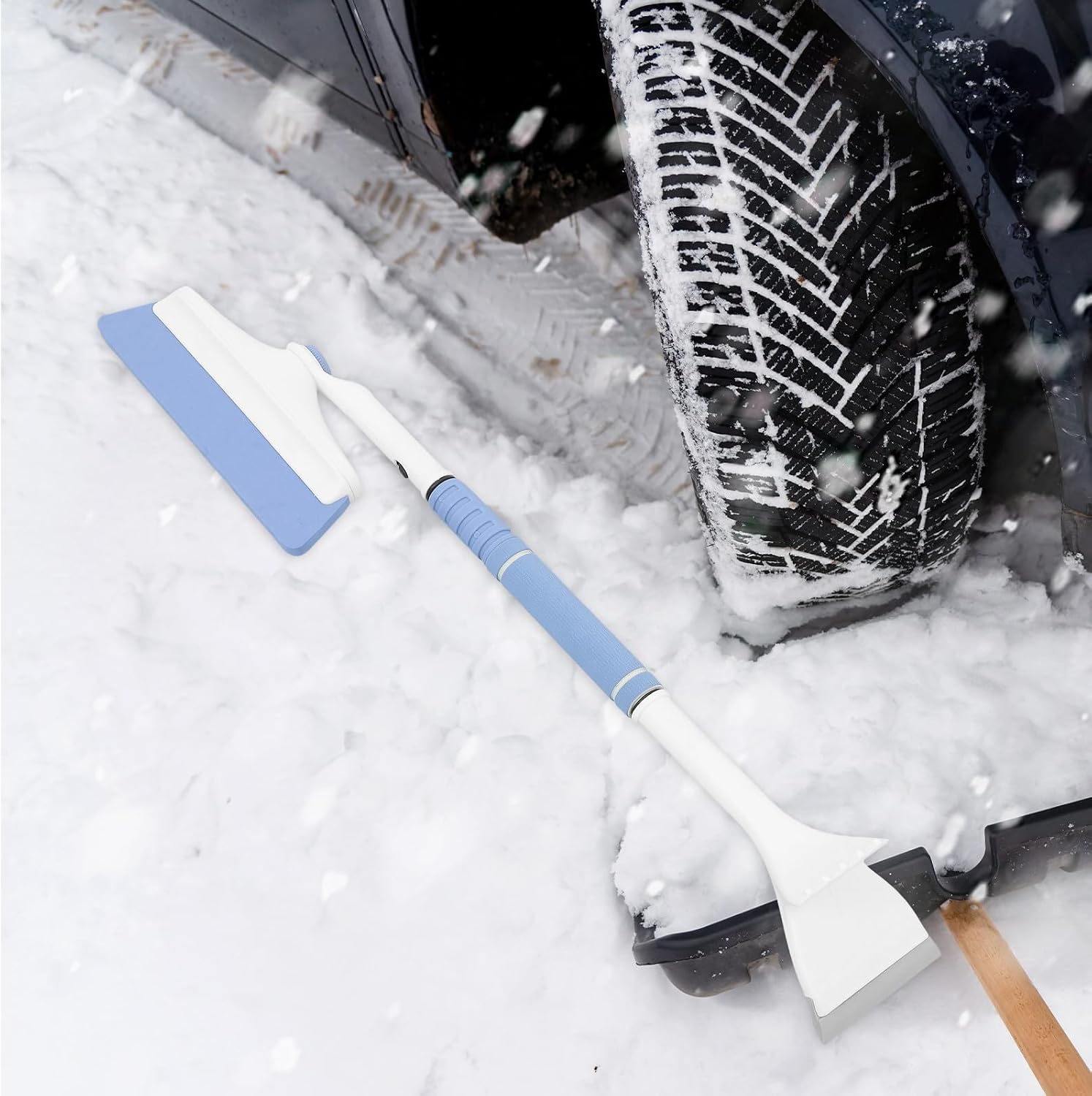 SHOWERORO Telescoping Snow Brush and Windshield Ice Scraper for Car Rearview and Windshield, Heavy Duty Aluminium Alloy and Abs Construction, Snow and Ice Removal Tool for Winter Driving
