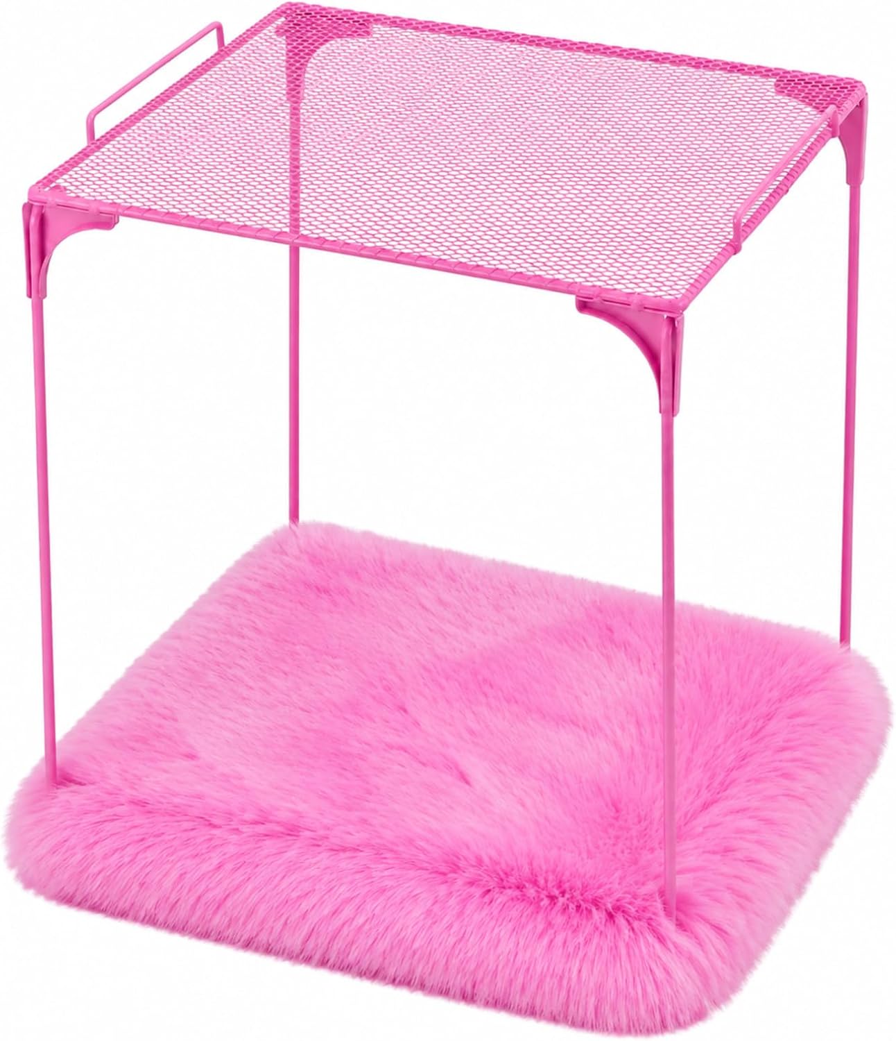 CroBlissful 2 Pcs Locker Organizer Shelf and Carpet Decorating Metal Mesh Locker Accessories Square Fur Rug for School Office Gym Organization Back to School Essentials(Rose Red)