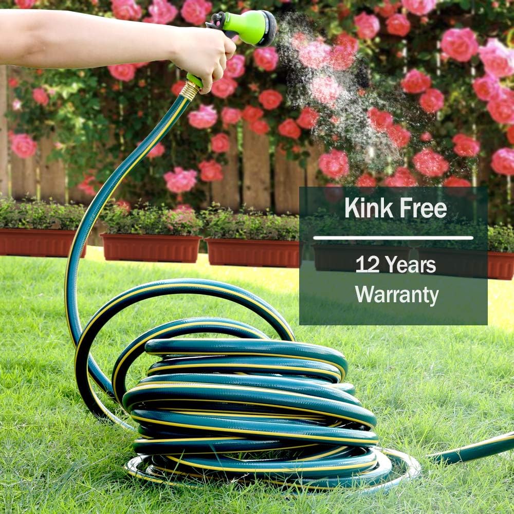 Solution4Patio Homes Garden 3/4 in. x 100 ft. Garden Hose, Brass Fittings, No Kink, No Leaking, Heavy Duty, High Water Pressure, for Extremely Weather 12 Year Warranty, No DOP, Environmental-Friendly : Patio, Lawn & Garden