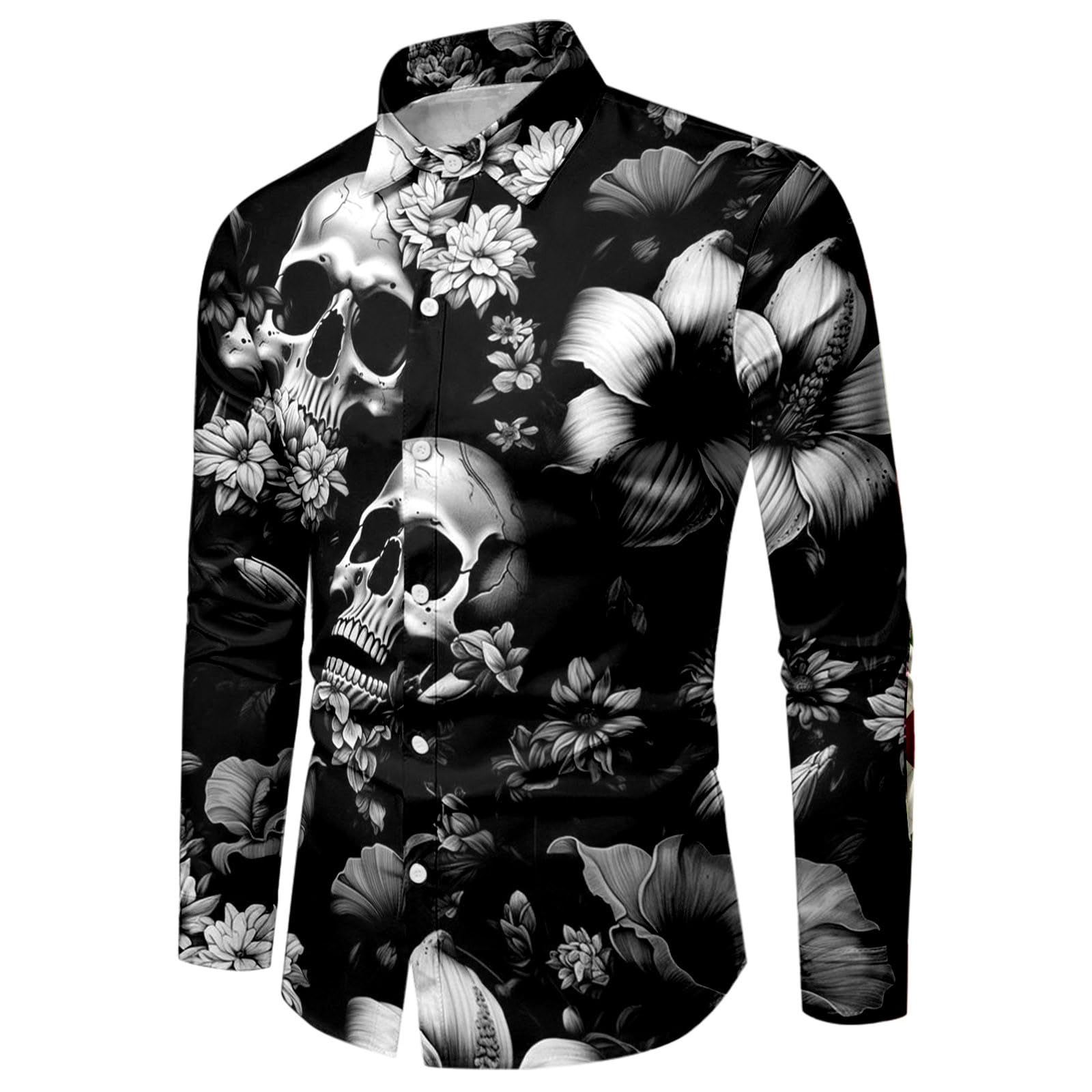WAZHAKU Carnival Costume Men's Casual Shirt Skull Rose 3D Printed Long Sleeve Shirts Button Down Hawaiian Vintage with Stand-Up Collar Loose Beach Shirt Casual Shirt Hawaii Shirt Pattern Long Sleeve — image 1