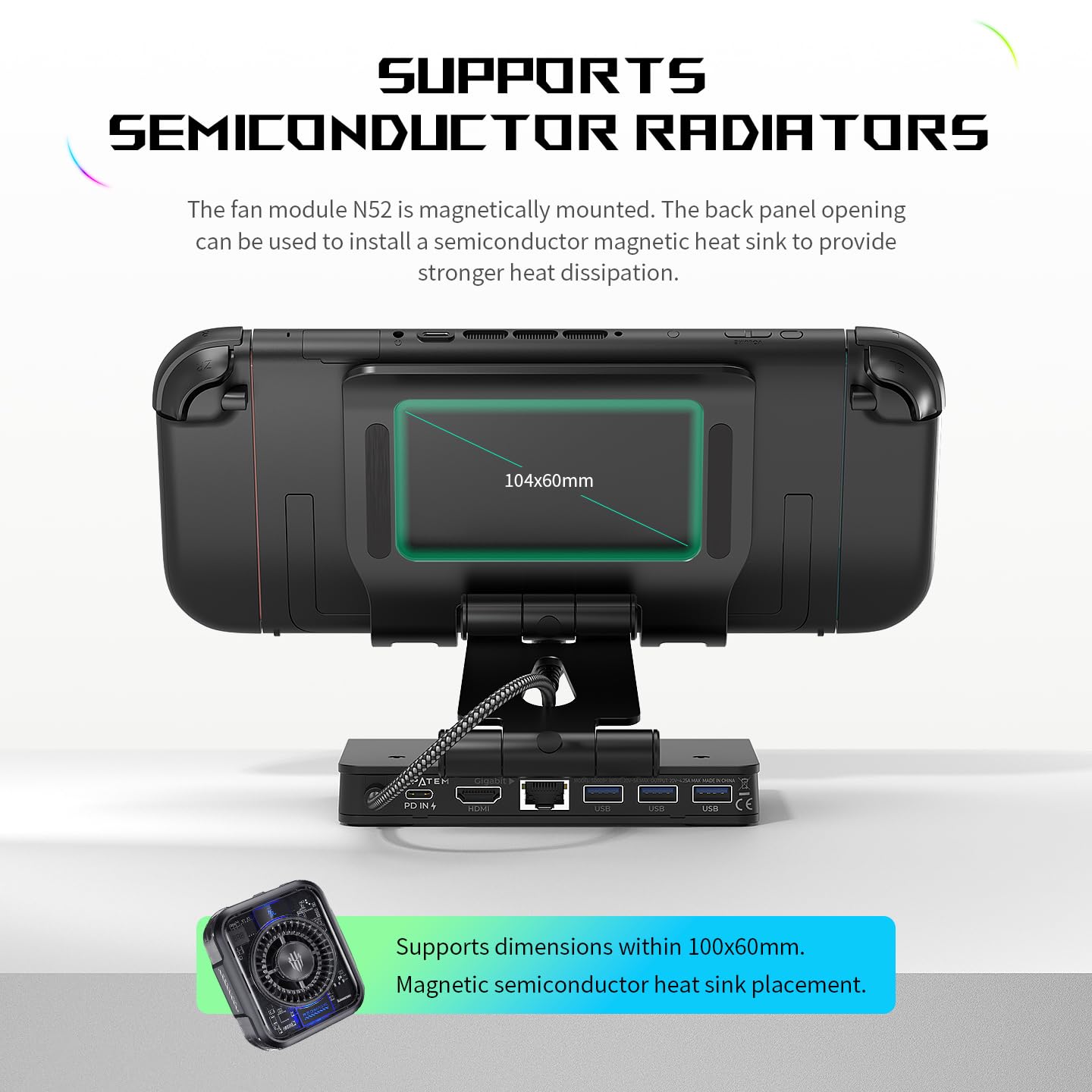 Abnehmbares magnetisches Dual-Lüfter-Kühldock und Ständer für ROG Xbox Ally X/Ally X/Ally/Switch2/Steam Deck/Legion Go/Go S, USB A Gaming Hub, HDMI 4K, 100W PD Aufladung