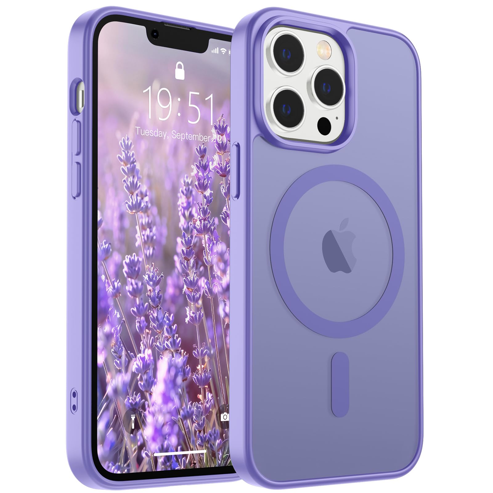 SUPFINE Magnetic for iPhone 13 Pro Case (Compatible with MagSafe) (Military Grade Drop Protection) Slim Translucent Matte Shockproof with Anti-Fingerprint Phone Case,Purple