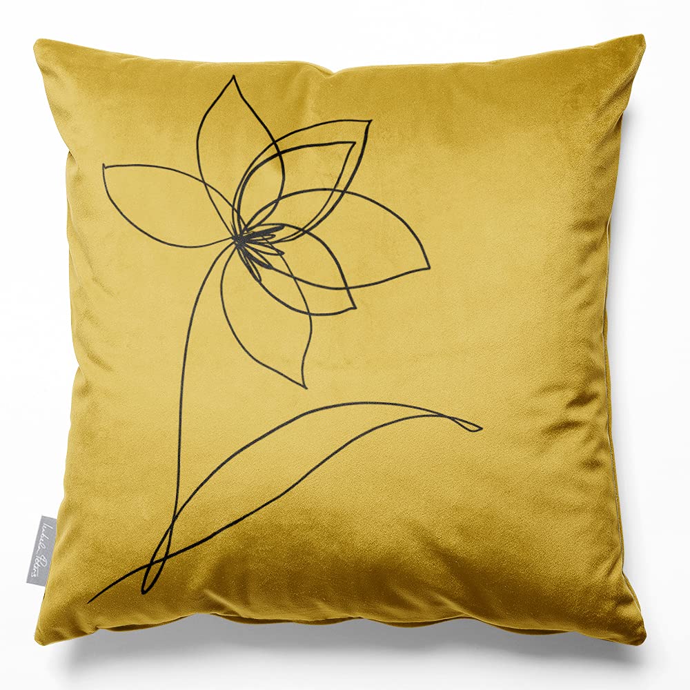 Izabela Peters Mustard Ochre Filled Cushions With Covers, Eco-Friendly Velvet, 50 Cm, Flower - For Chair, Sofa, Seat, Large