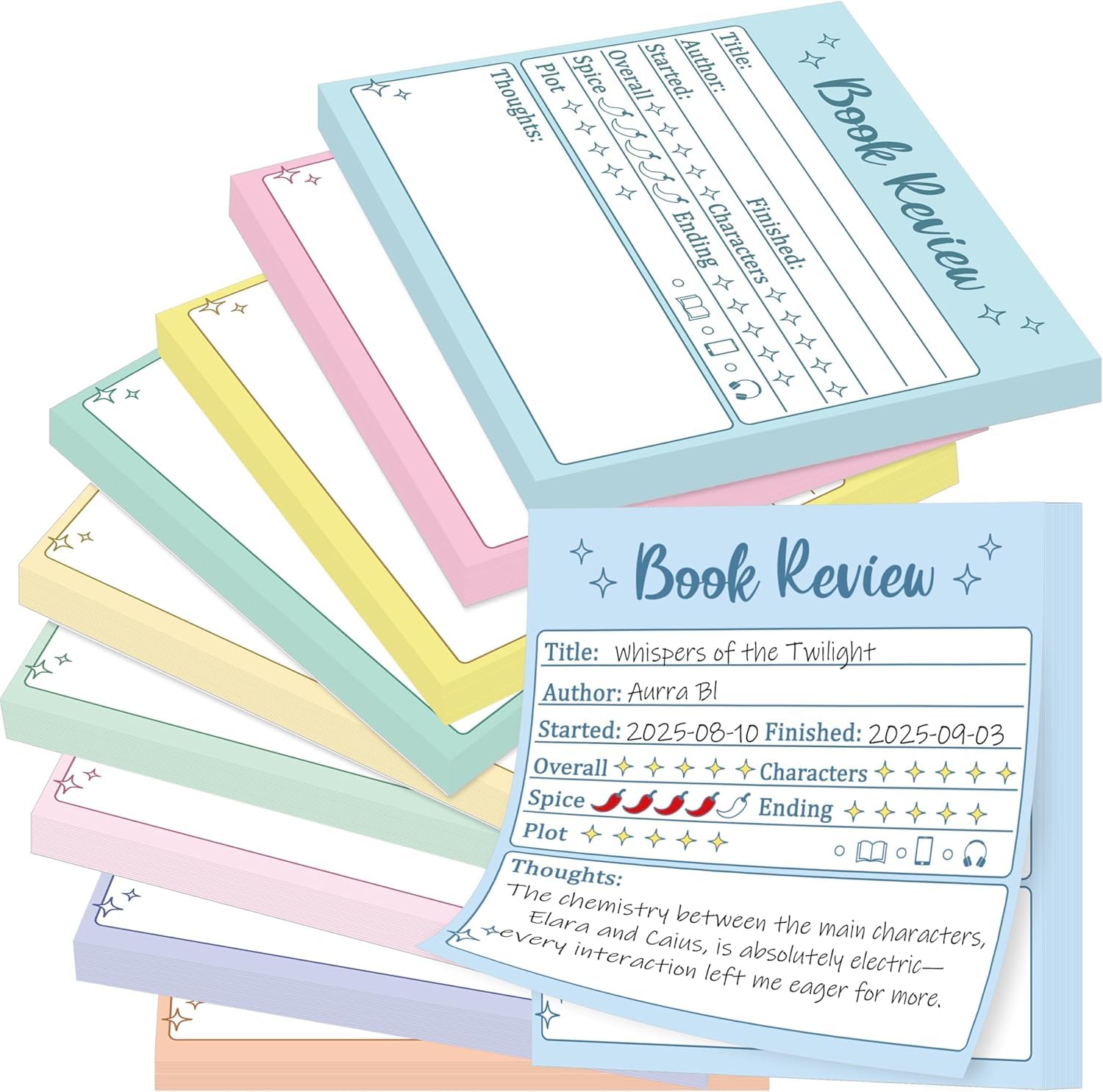 WATINC Macaron Book Review Sticky Notes - 10P Spring Easter Gift Macaron Self-Stick Note Reading Tracker for Book Lover Readers, 500 Sheets Small Notepad Reading Log Sticker for Bookish Bookworm Gift