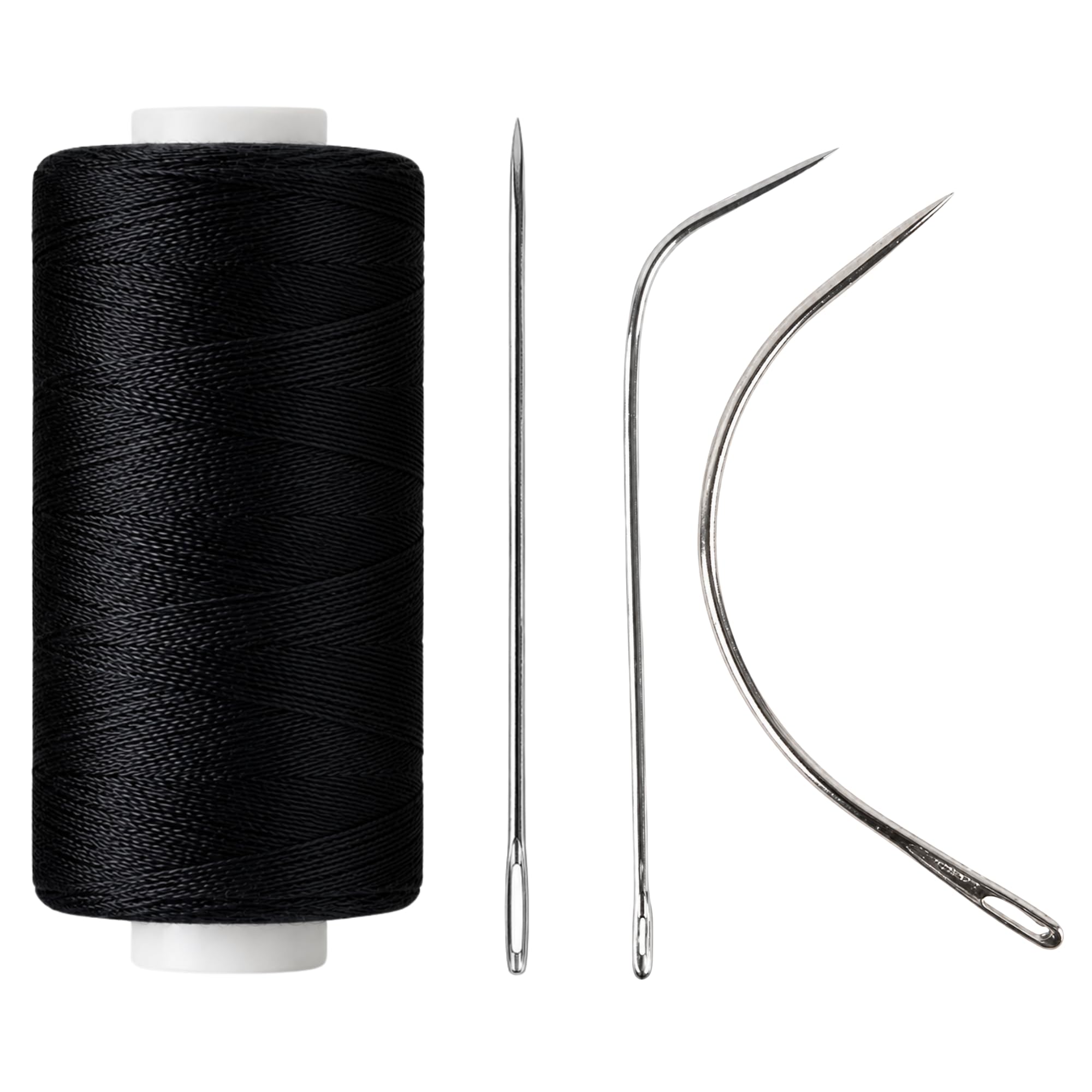 GL Hair Weft Thread & Needle Kit, Heavy Duty Nylon Weaving Thread with J, I & C Curved Steel Needles for LA Weave, Hidden Weave, Celebrity Weave, Micro Ring & Weft Hair Extensions (Black)