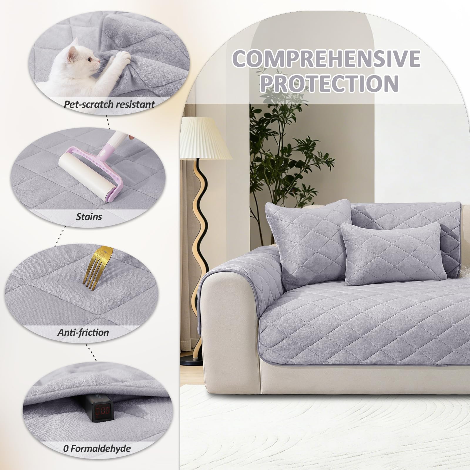 Ystyle Flanellsofa Überzug, Rutschfester Sofabezug, Weicher und Komfortabler Couchüberzug, Geeignet für 1/2/3/4-Sitzer Sofas und Sofas mit Chaise-Longue-Bereich (Hellgrau, 70x70cm)
