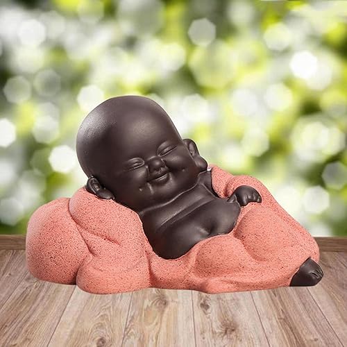 Miniatura 5 de Backbayia 2 piezas de escultura de monje pequeño sonriente de cerámica china de Buda estatua de Maitreya lindas figuras de té y mascotas