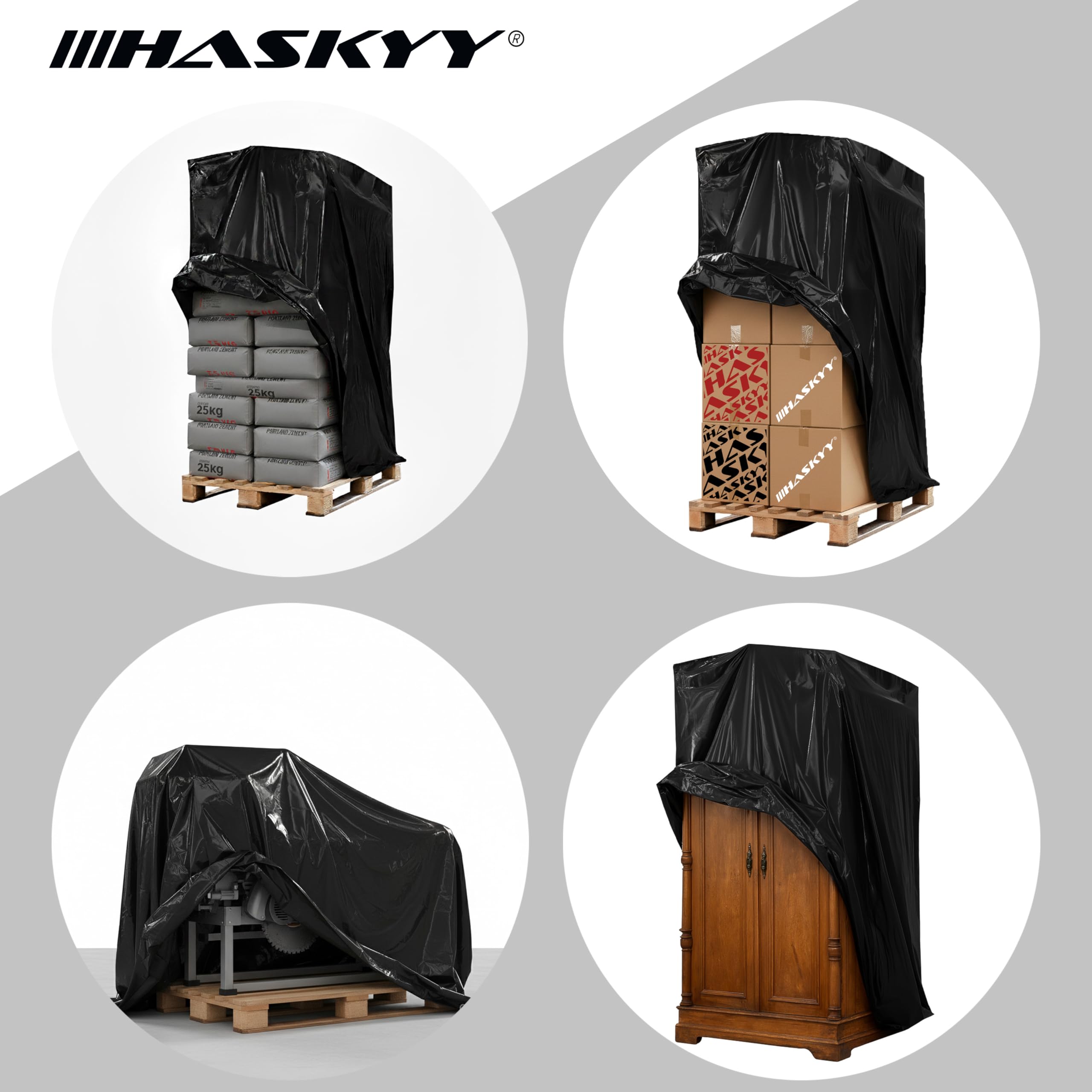 HASKYY Abdeckhaube Palettenhaube 10x Schutzhaube 180 x 90 x 130 cm Euro-Paletten-Möbel-Abdeckung Paletten-Abdeck-Plane Gartenmöbel-Abdeckung PE 50μm UV-Beständig SCHWARZ