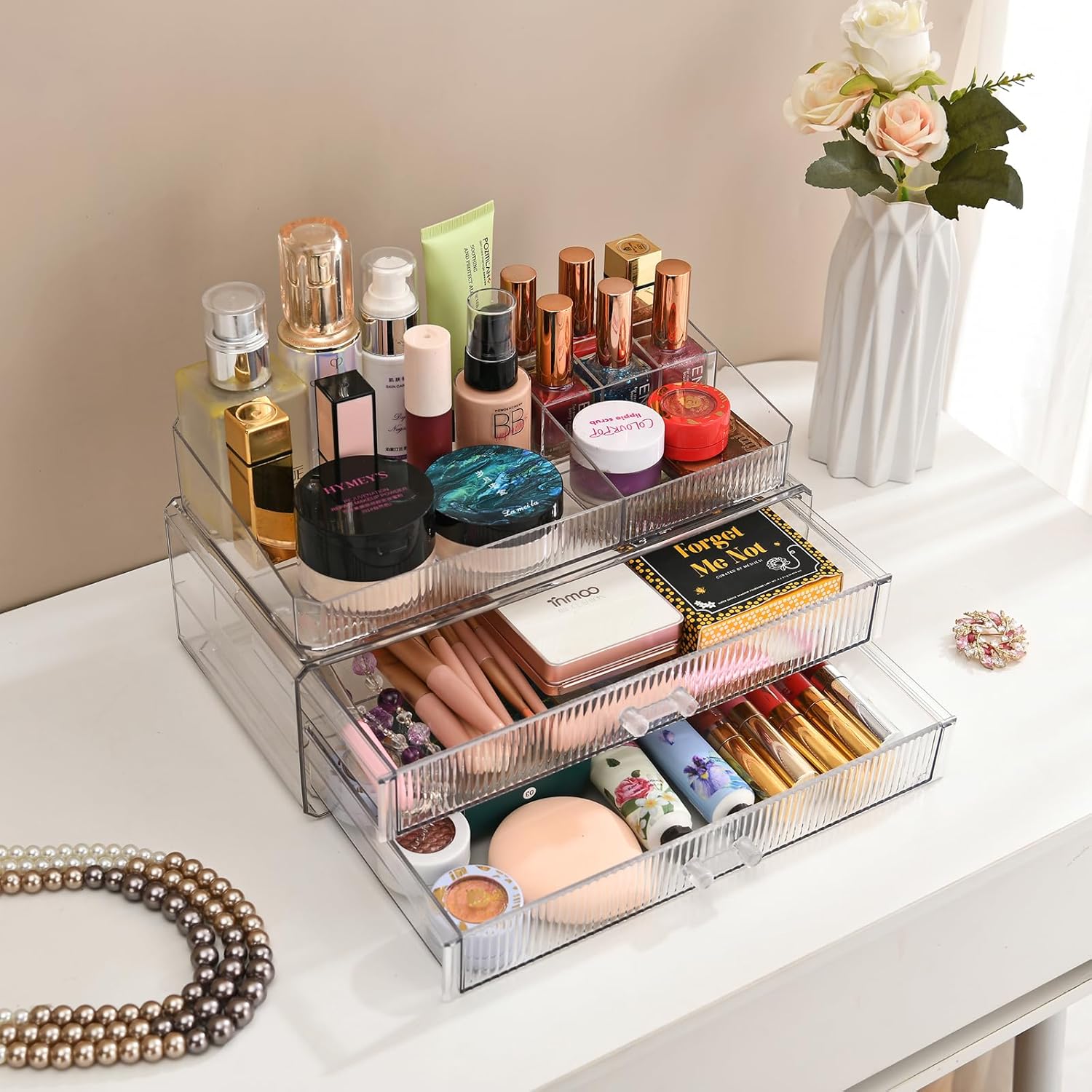 ZHIAI stackable storage drawers, acrylic storage rack, cosmetics and beauty products organizer, suitable for makeup room, bathroom, pantry, home bedroom storage - Image 6