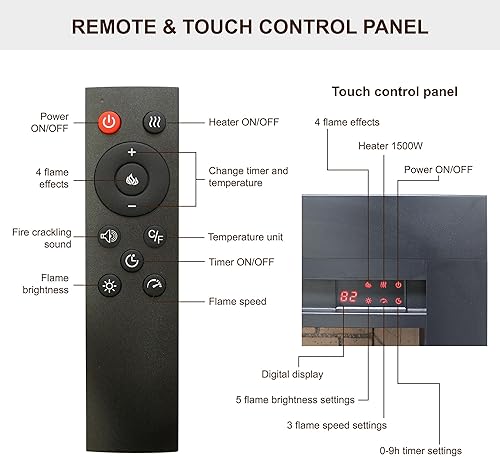 Miniatura 4 de CZBZ 33-inch Infrared Electric Fireplace Insert with Removable Trim Kit, Touch Panel Control, Adjustable Flame & Crackling Sound for Wall-Mount or