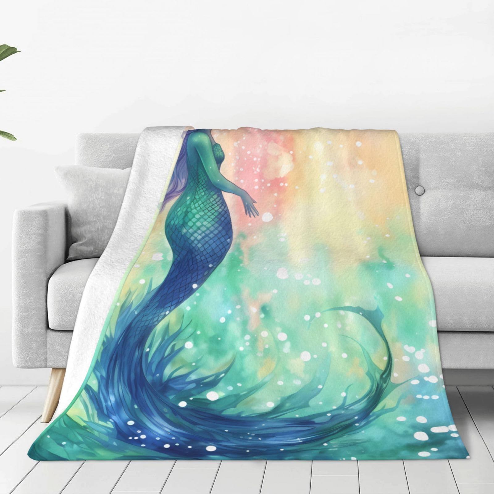 KLOPH Beautiful Mermaid Tail Throw Blanket 40"x30" Flannel Fluffy Warm Blanket for Couch, Reversible Plush Blankets for Bed, Comfy Fuzzy Blanket for Sofa, Plush Lightweight-Blankets for All Season