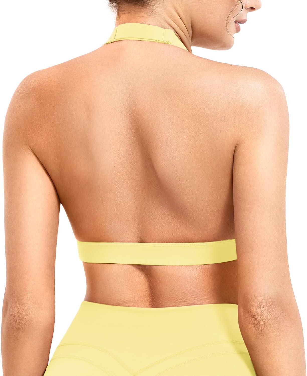 YEOREO Roxanie Women Halter Sports Bra Scoop Neck Removable Padded Open Back Yoga Workout Crop Tank Top