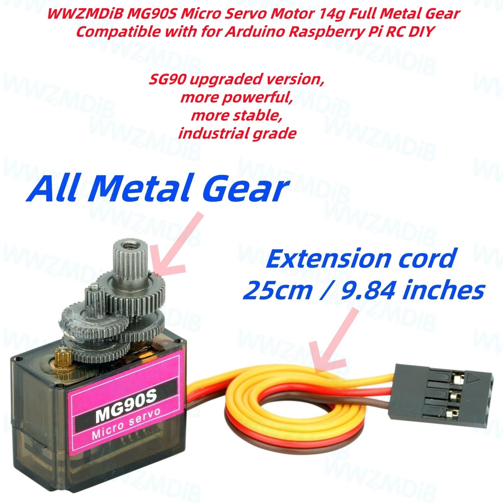 WWZMDiB 12 piezas MG90S Micro Servomotor de 14 g, engranaje de metal completo compatible con Arduino Raspberry Pi RC DIY
