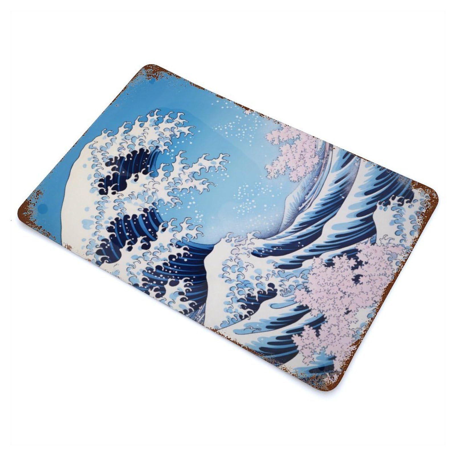 Kanagawa Japanese Painting Weathered Tin Sign 11.8"x7.9", for Garage, Bar And Workshop Decor, Vintage Wall Decor