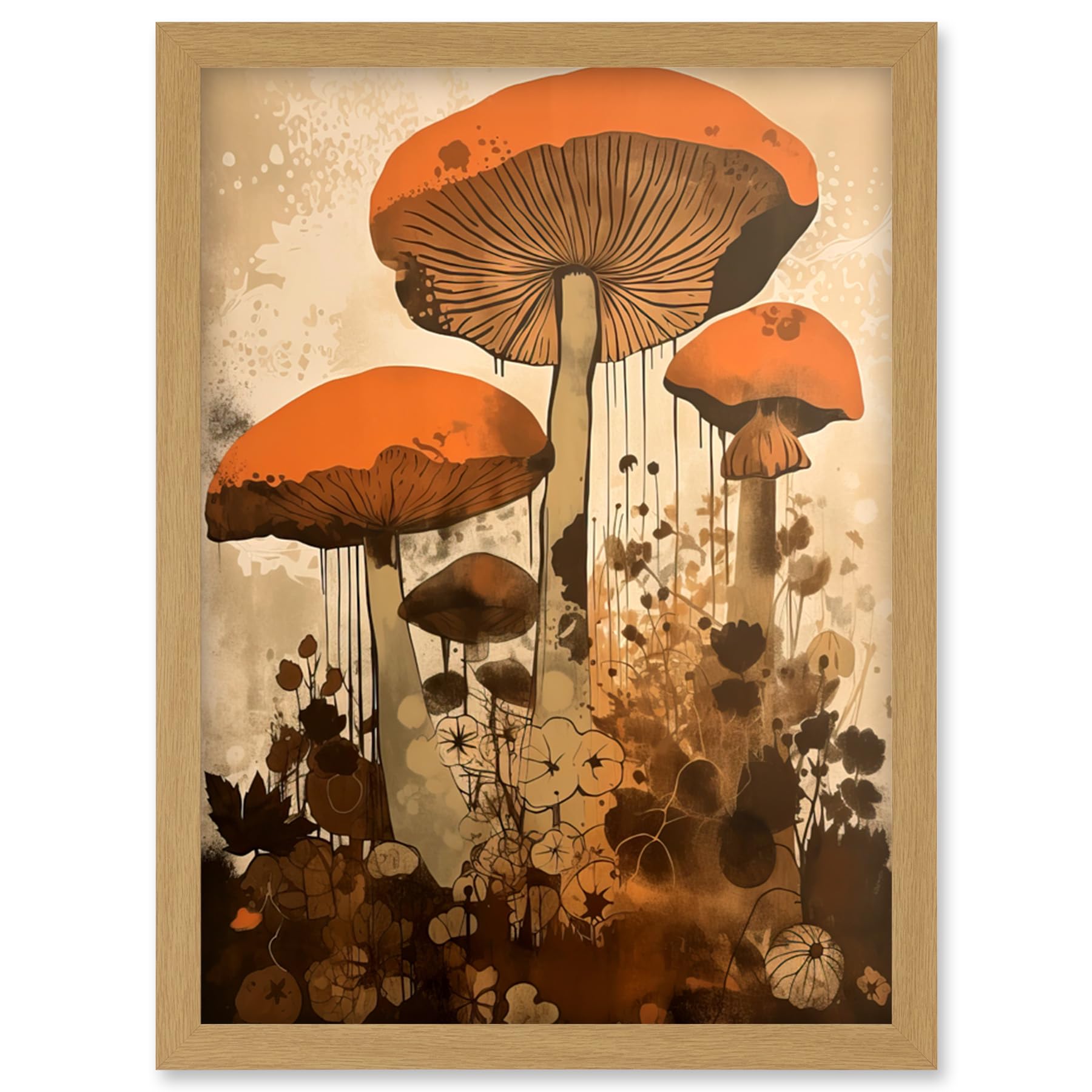 Artery8 Red Mushroom Fungi Earthy Pastel Colour Cottagecore Rustic Kitchen Decor Artwork Framed Wall Art Print A4