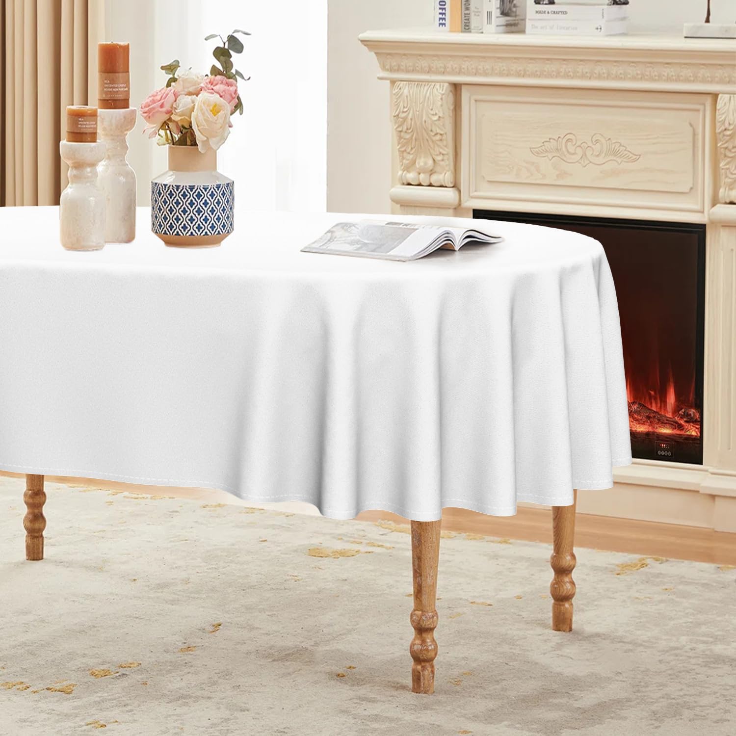 Horaldaily 6 Pack White Tablecloth 6084 Inch Oval, Stain and Wrinkle Resistant Washable Table Cloth, Decorative Polyester Table Cover for Party Picnic Dinner Decor